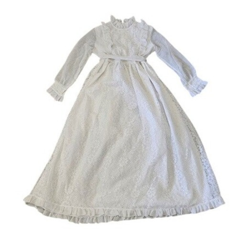 Vintage Cinderella Girls White Lace Maxi Dress Size 8 Flower Girl Princess
